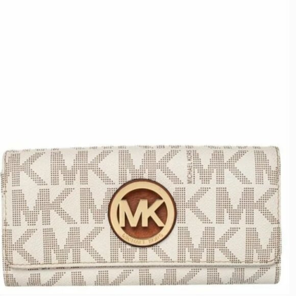 Michael Kors Fulton Flap Continental Logo Carryall Wallet Vanilla Cream - Picture 1 of 7